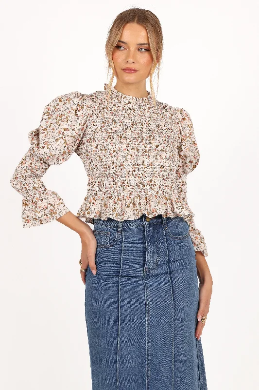 Novah Long Sleeve Top - White Floral