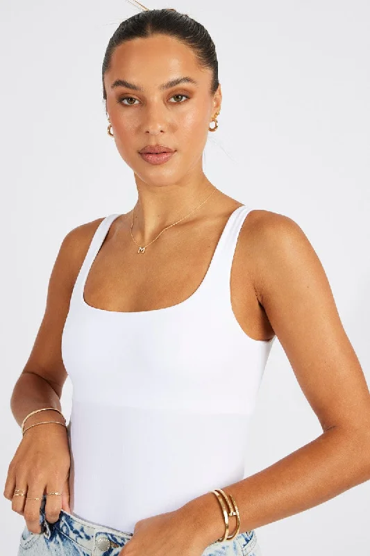 White Bodysuit Scoop Neck Seamless