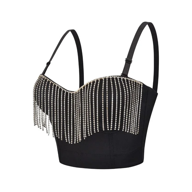 Women's Gothic Rhinestone Tassels Bustier