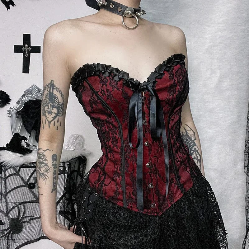 Women's Gothic Strappy Lace Splice Bustier