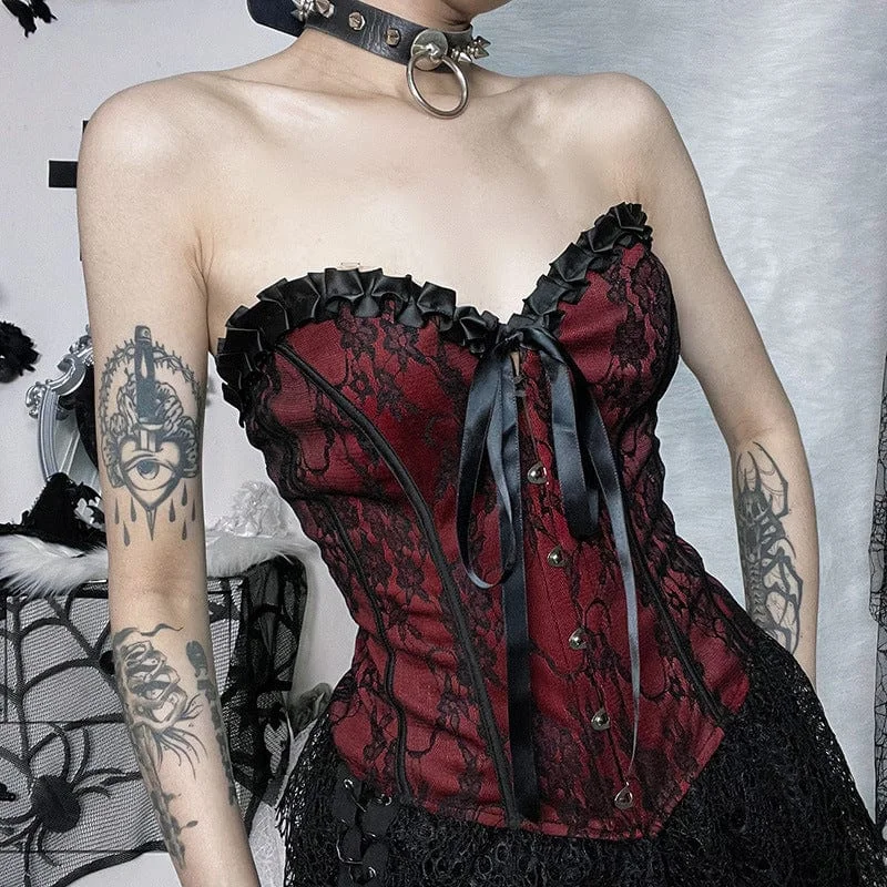 Women's Gothic Strappy Lace Splice Bustier