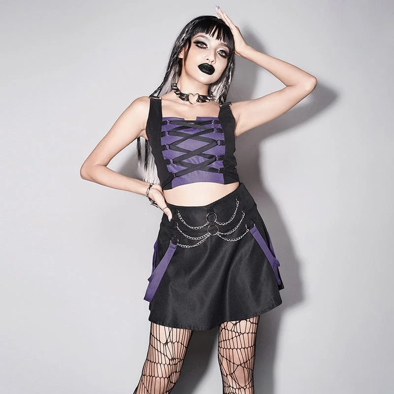 Women's Grunge Double Color Chain Skirt with Bustier