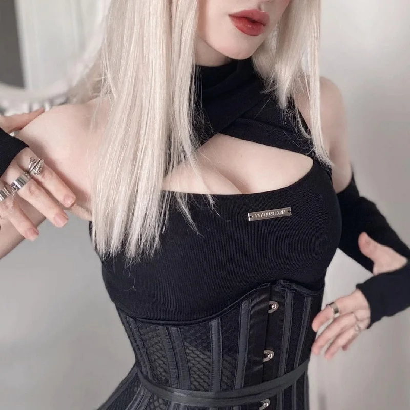 Women's Punk High Collar Cutout Bustier with Oversleeves