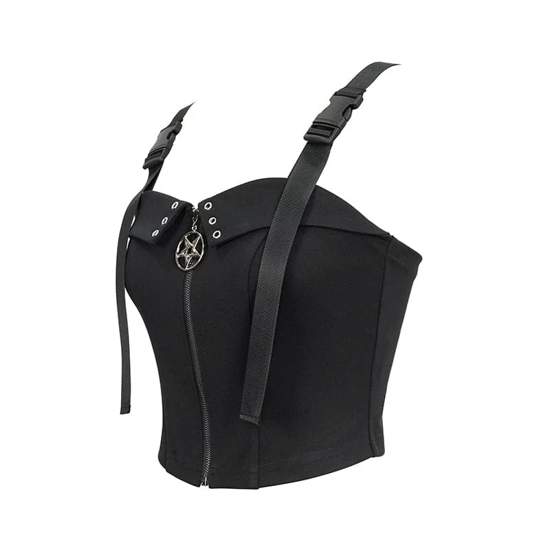 Women's Punk Star Zipper Buckle Bustier