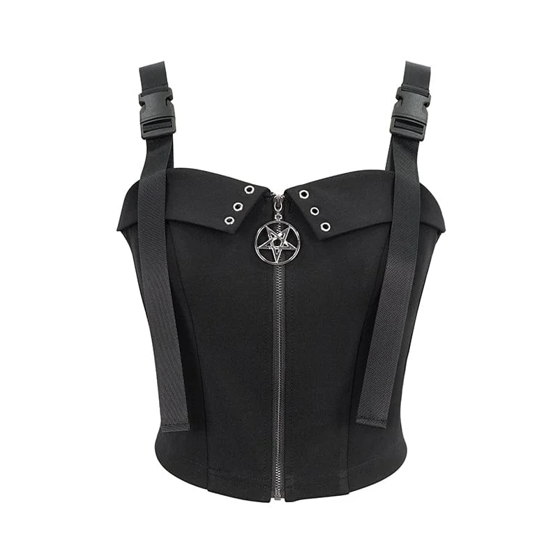 Women's Punk Star Zipper Buckle Bustier