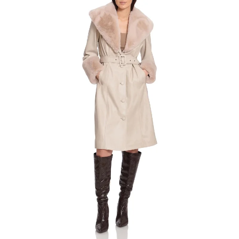 Avec Les Filles Women's Belted Faux Fur Trim Walker Coat