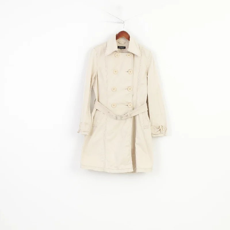 Claire.Dk Women 38 M Coat Beige Belt Bottoms Double Breasted Cotton Outwear Vintage Top Jacket