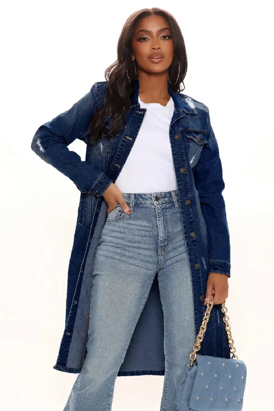 FZ Women's Hole Loose Turndown Collar Straight Denim Jacket