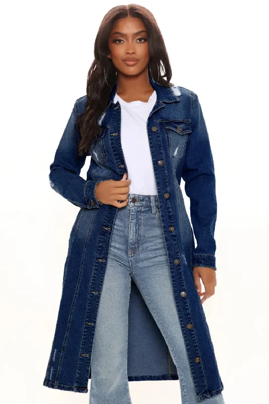 FZ Women's Hole Loose Turndown Collar Straight Denim Jacket