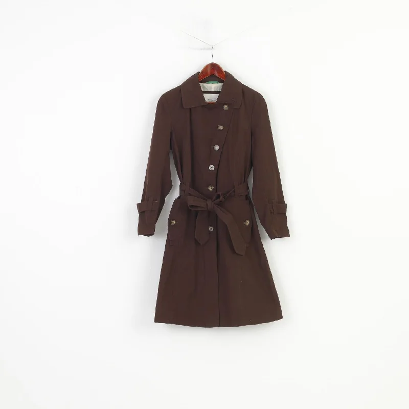 Leevalley Women M Coat Brown Trench Cotton Single Breasted Bottoms Collar Country Belt Jacket