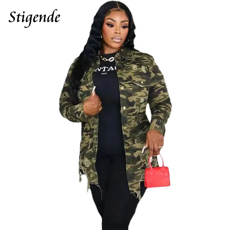 FZ Women's Ripped Single Breasted Camouflage Jacket