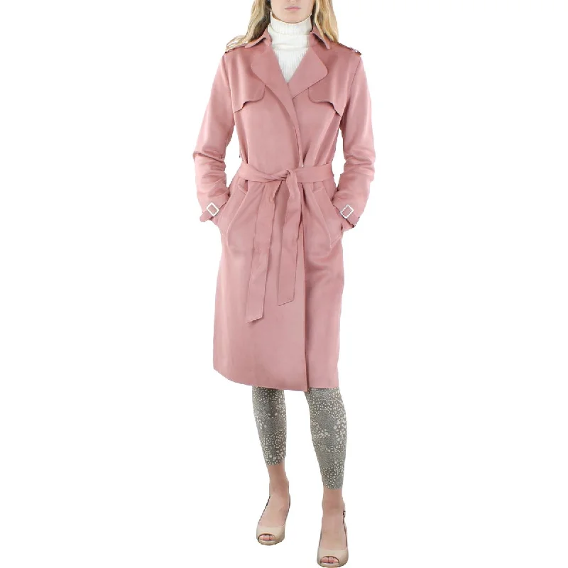 Tahari Womens Faux Suede Lightweight Trench Coat