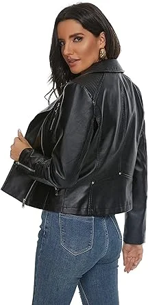 Women s Moto Biker Leather Jacket