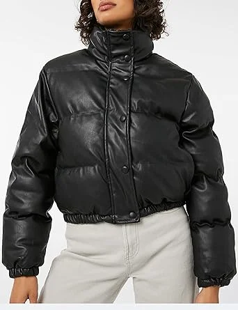 Women s Tanming Faux Leather Puffer Jacket