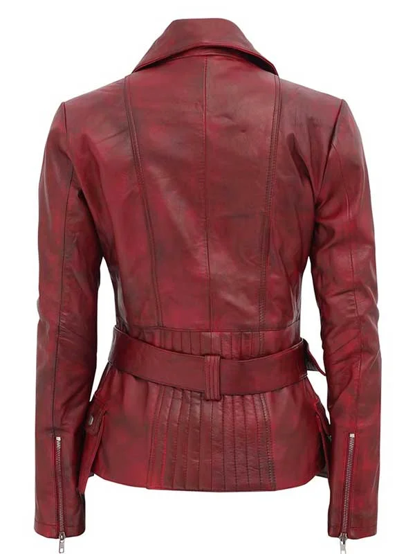 Women's Red Biker Real Leather Jacket